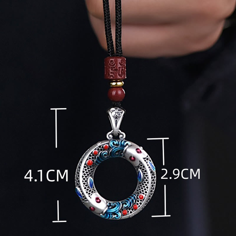 Colgante de collar con colgante de cobre con hebilla de paz y pez Koi, Buddha Stones
