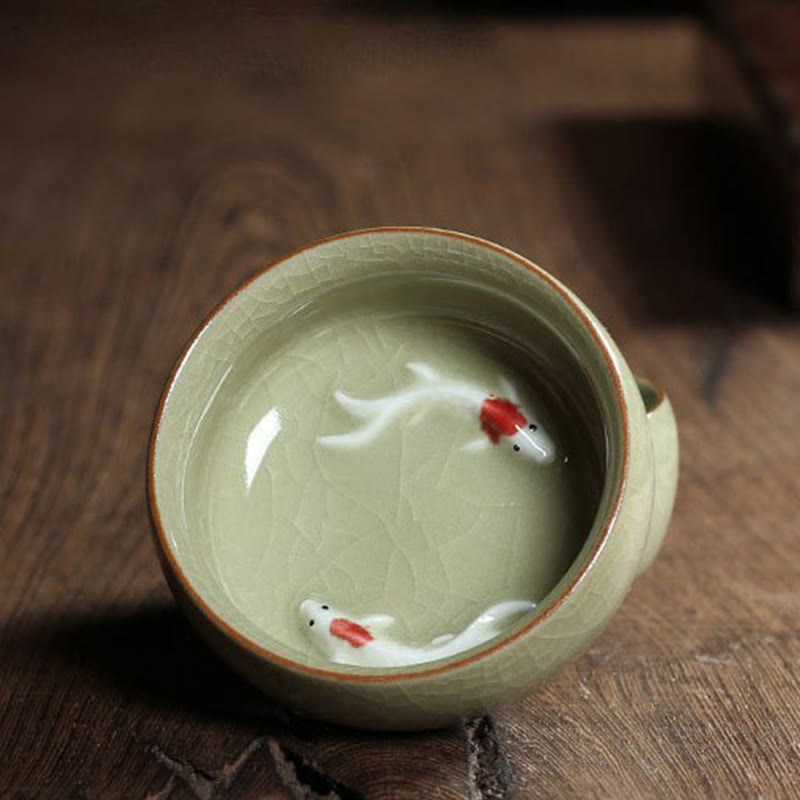 Taza de té de cerámica con forma de pez koi de colores y Buddha Stones - image 45