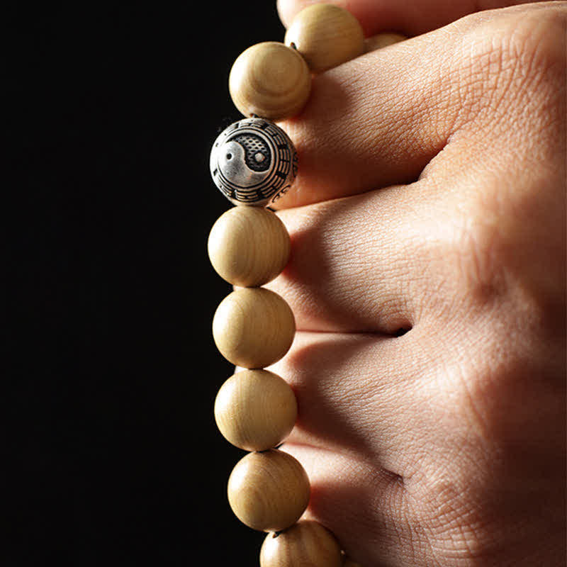 Pulsera de la riqueza de la suerte del Tíbet, madera de melocotón, loto, cinabrio, Bagua, Yin Yang