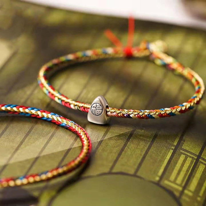 Pulsera trenzada hecha a mano con diseño de personaje Fu Zongzi de plata de ley 925 con Buddha Stones