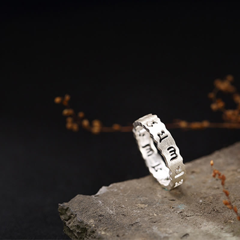 Anillo hueco de paz Om Mani Padme Hum de plata de ley 925 tibetana con Buddha Stones
