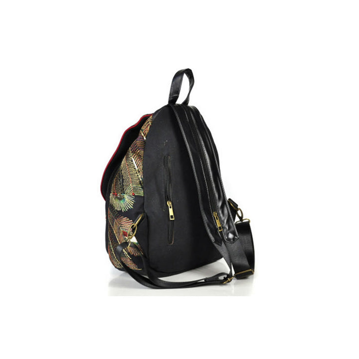 Mochila con borlas de lona con bordado de pavo real - image 11