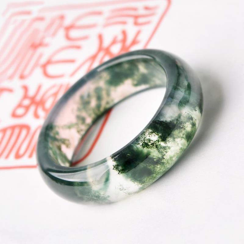 Anillo de equilibrio curativo con ágata musgo y Buddha Stones