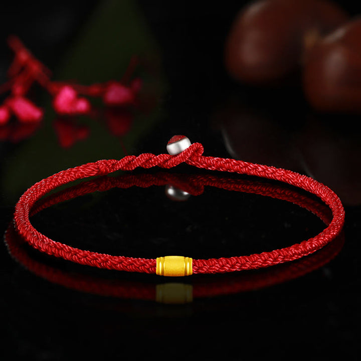 Pulsera de cuerda roja con nudo de paz de ocho hilos, cuentas de la suerte de oro 999 con Buddha Stones