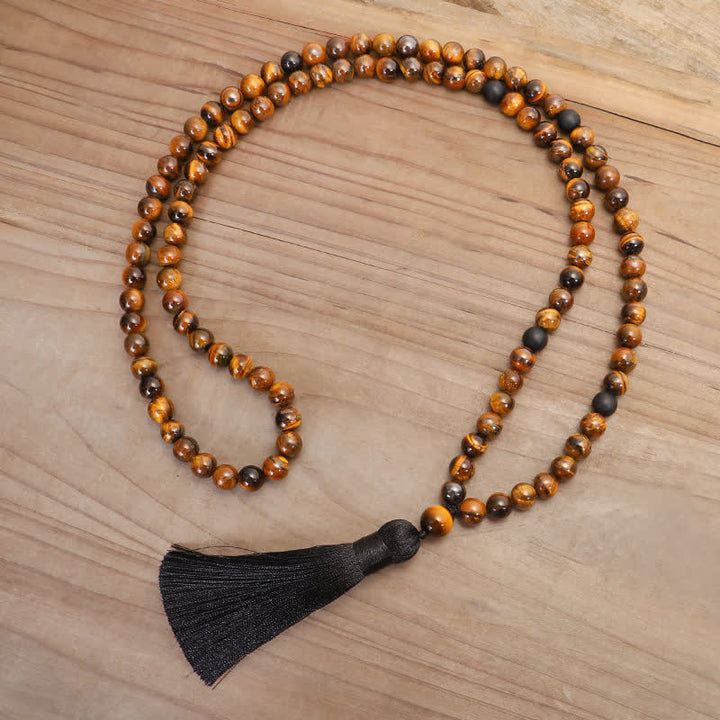 Pulsera de borlas con protección de ojo de tigre Mala de 108 Buddha Stones