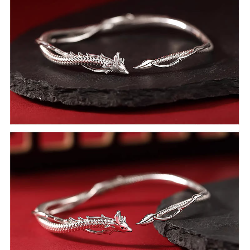 Brazalete de plata de ley 925 con Buddha Stones, diseño del año del dragón, pulsera de metal de la suerte