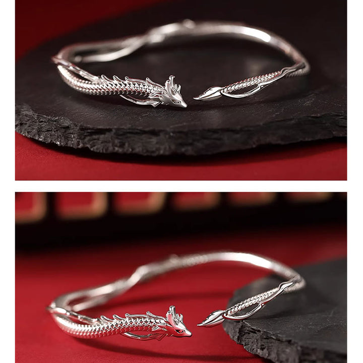 Brazalete de plata de ley 925 con Buddha Stones, diseño del año del dragón, pulsera de metal de la suerte