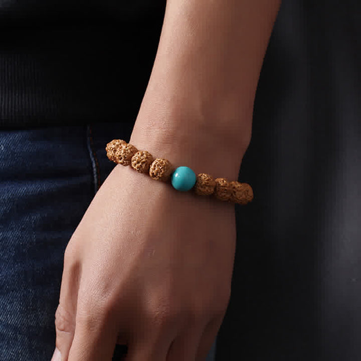 Buddha Stones Tíbet Rudraksha Bodhi Semilla Dzi Cuenta Ámbar Turquesa Pulsera de Riqueza - image 7