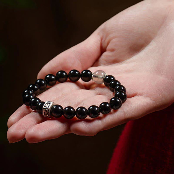 Pulsera de fuerza de piedra lunar de obsidiana negra de plata de ley 925 con Buda natal del zodíaco chino - image 3