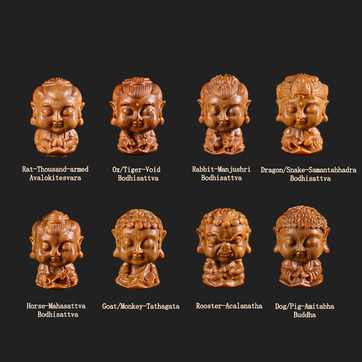 Buda natal del zodiaco chino, loto de sándalo verde, decoración positiva para el hogar grabada - image 3