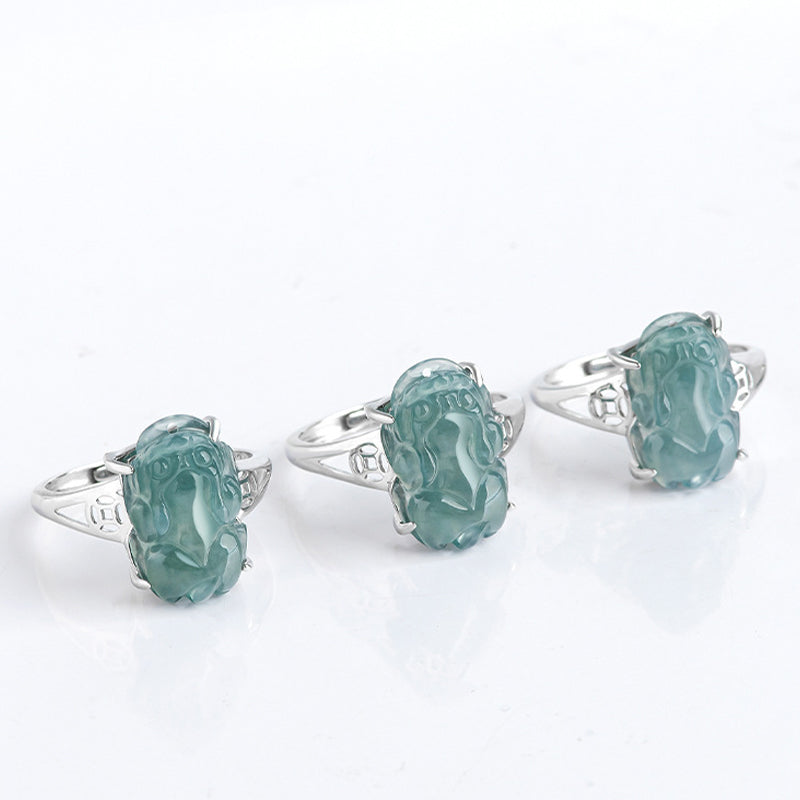 Buddha Stones Plata de Ley 925 Fengshui Riqueza Prosperidad Jade PiXiu Anillo de Suerte