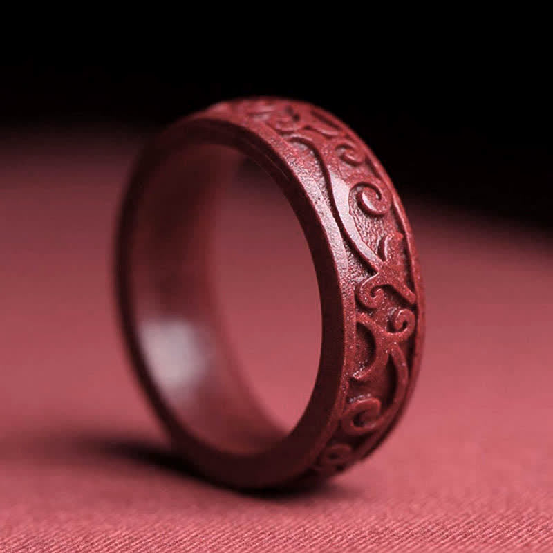 Anillo de bendición de nubes auspiciosas con Buddha Stones cinabrio Om Mani Padme Hum