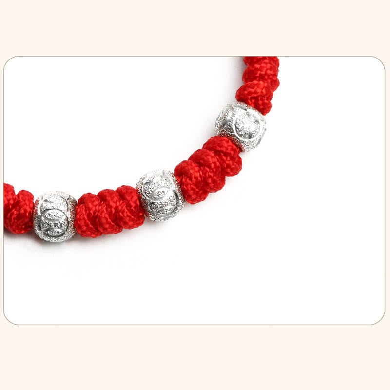 Pulsera para niños trenzada hecha a mano con Buddha Stones , Plata de Ley 925, nudo King Kong, hilo rojo multicolor