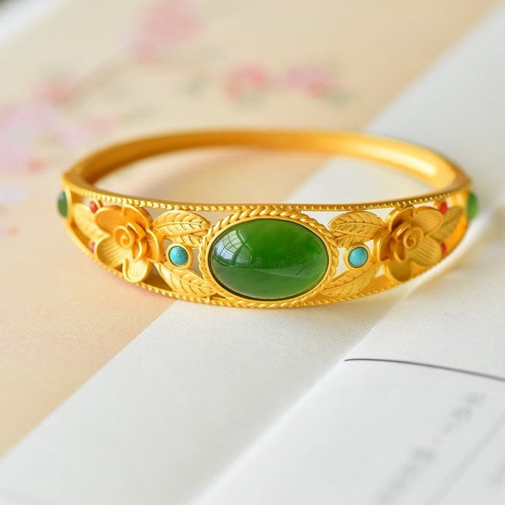 Pulsera de la suerte de la armonía de la hoja de la flor del jade blanco del jade cian de las Buddha Stones