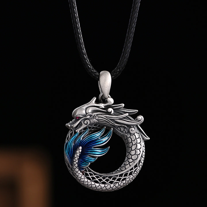 Buddha Stones de plata de ley 999, colgante de collar con éxito tallado con hebilla de la paz, año del dragón