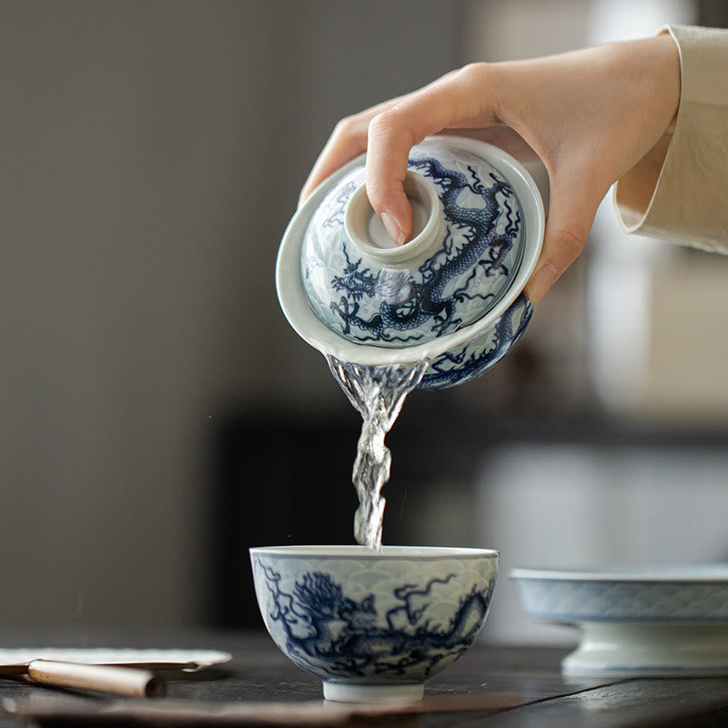 Tazas de té de cerámica con diseño de dragón azul y Buddha Stones, tazas de té de Kung Fu