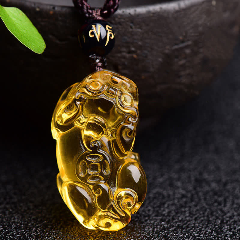 Colgante de collar de riqueza de Buddha Stones FengShui citrino PiXiu - image 7