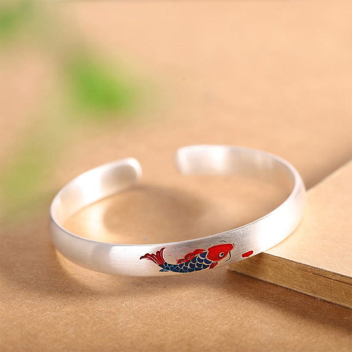 Brazalete de plata de ley 999 con Buddha Stones , diseño de pez koi - Pez Koi (Suerte♥Prosperidad) - image 0