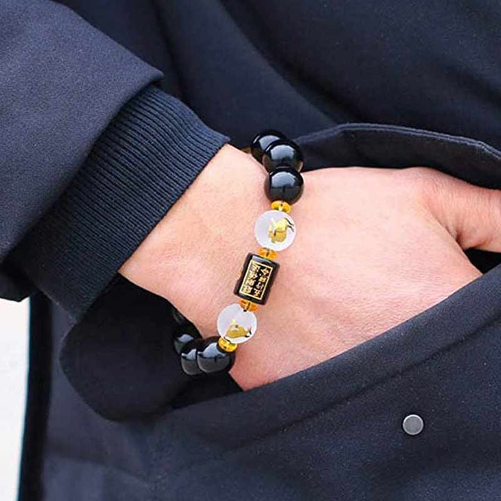Pulsera de porsperidad de riqueza de cinco elementos de obsidiana Feng Shui del zodíaco chino con Buddha Stones