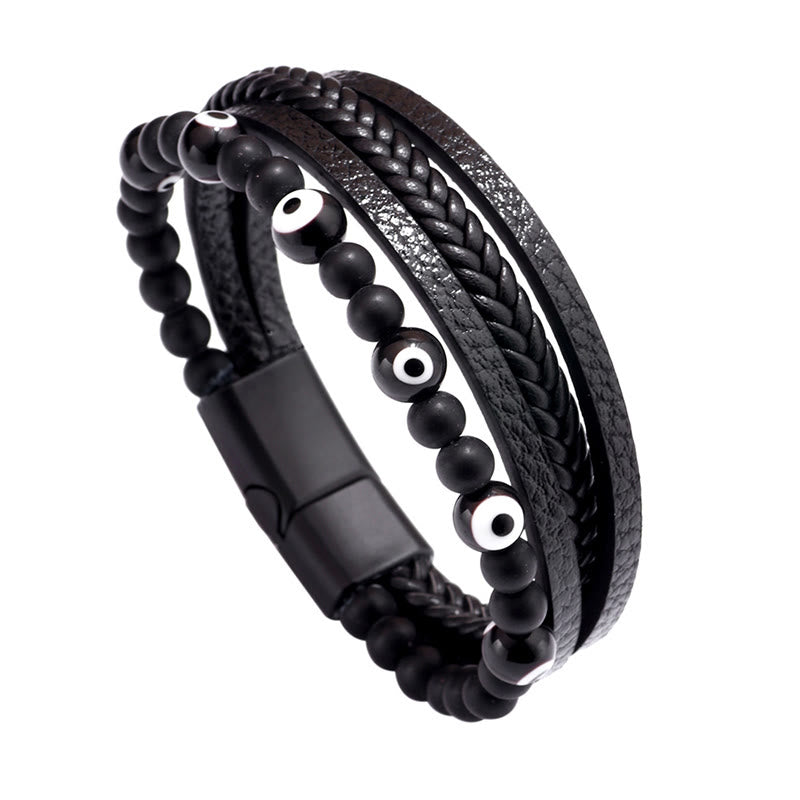 Pulsera trenzada multicapa con cuentas de protección de ojo de tigre de ojo malvado de Buddha Stones