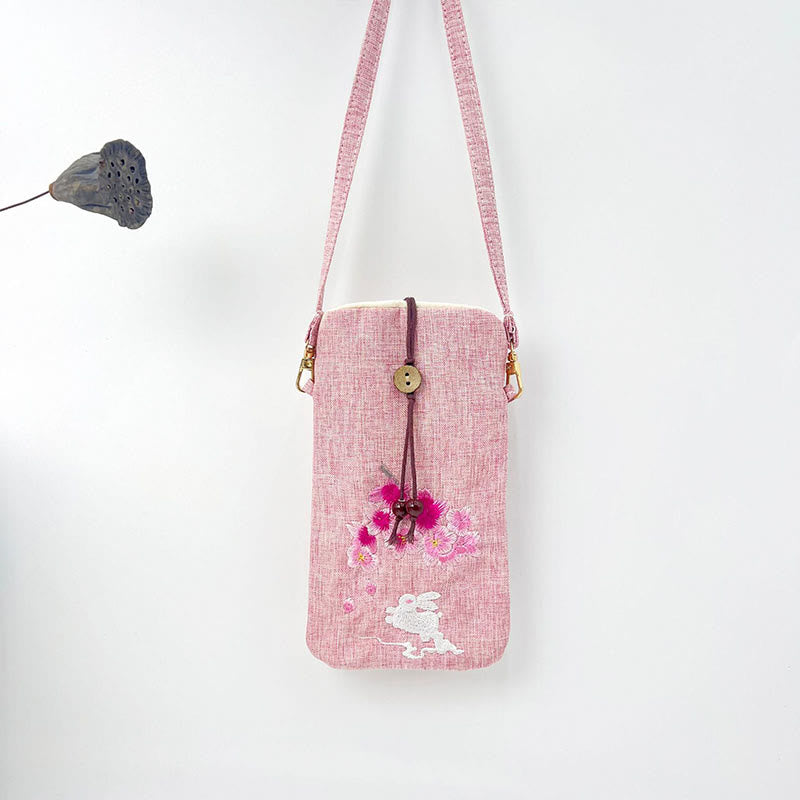 Buddha Stones, pequeñas flores bordadas, bolso de hombro, bolso para teléfono móvil, 11*20cm