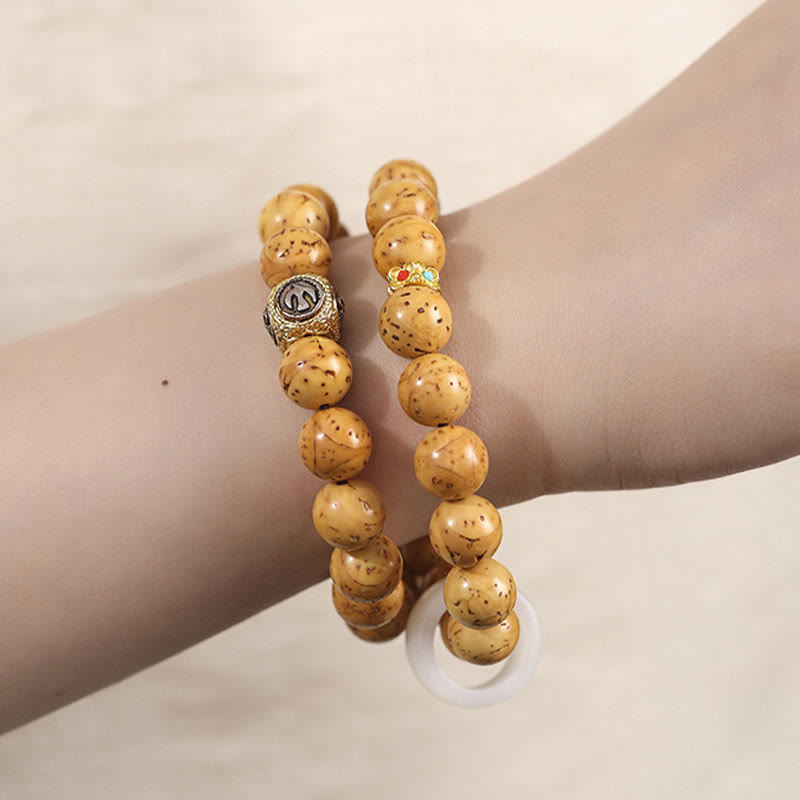 Pulsera de doble envoltura con Buddha Stones tibetanas, oro púrpura Natural, rata, Bodhi, semilla, riqueza