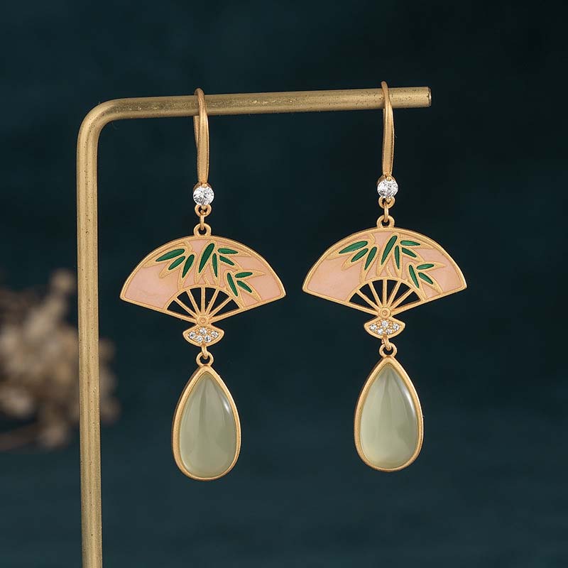 Pendientes colgantes de la suerte con diseño de abanico de aventurina verde natural con Buddha Stones