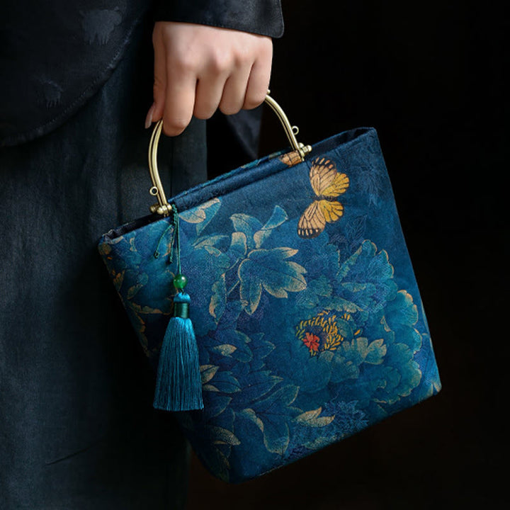 Bolso bandolera con cadena de metal, diseño de Buddha Stones y mariposas