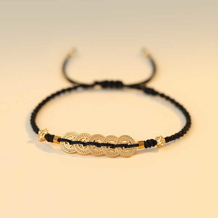 Pulsera trenzada de fuerza de la suerte del árbol de la fortuna de la moneda de cobre de las Buddha Stones