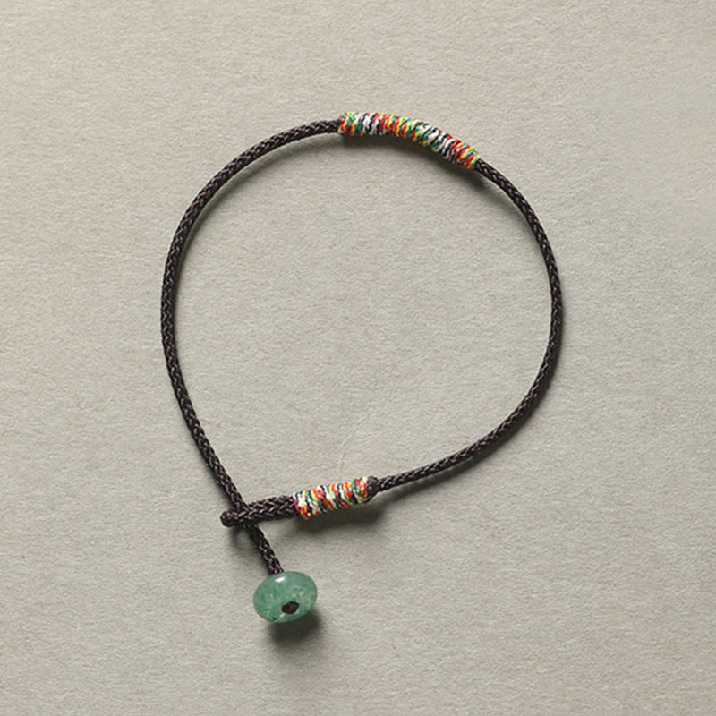Pulsera de cuerda trenzada de protección de la suerte de aventurina verde hecha a mano tibetana con Buddha Stones