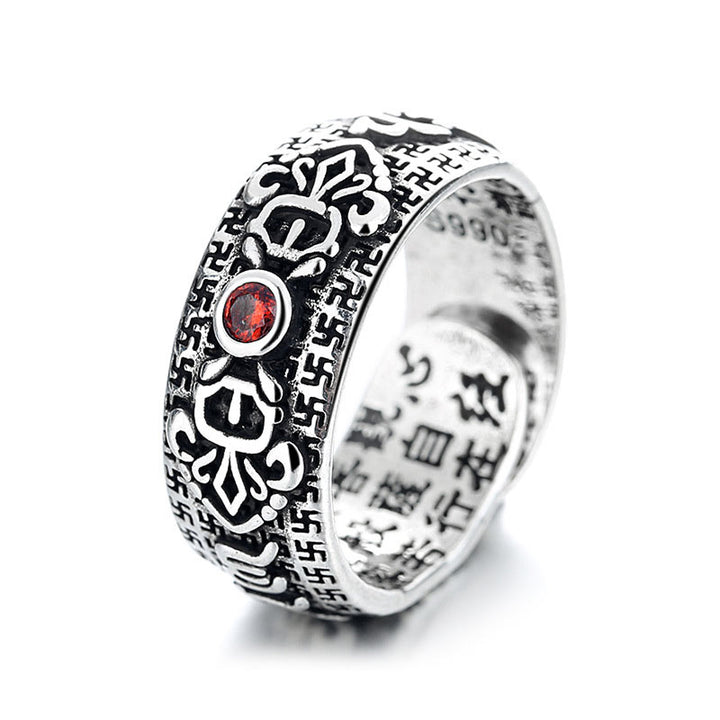 Anillo de riqueza de cobre y rubí tibetano