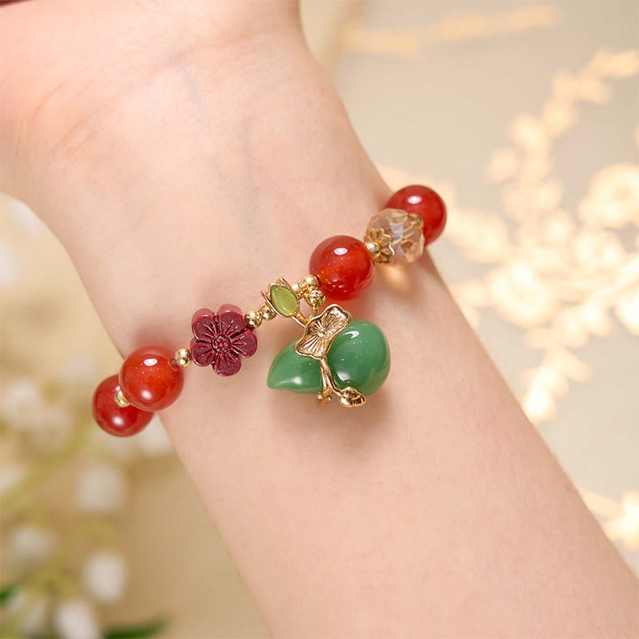 Pulsera de confianza con cuentas de flor de cinabrio de calabaza de ágata roja Natural con Buddha Stones