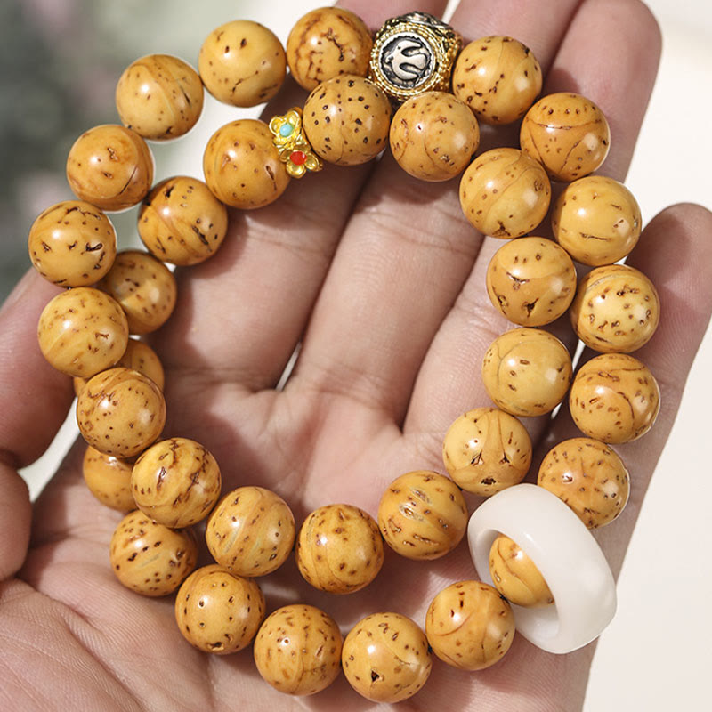 Pulsera de doble envoltura con Buddha Stones tibetanas, oro púrpura Natural, rata, Bodhi, semilla, riqueza
