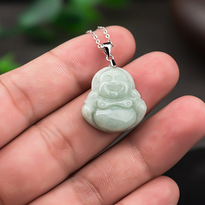 Collar con colgante de cadena de jade de Buda sonriente de plata de ley 925 con Buddha Stones - image 5