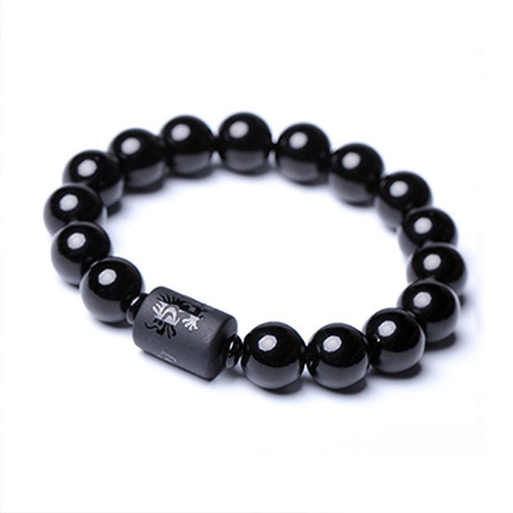 Pulsera de dragón fénix de obsidiana negra para limpieza del alma con Buddha Stones