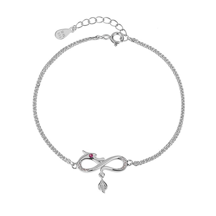 Pulsera de protección de la suerte con colgante de cola de nudo sin fin de plata de ley 999 con Buddha Stones