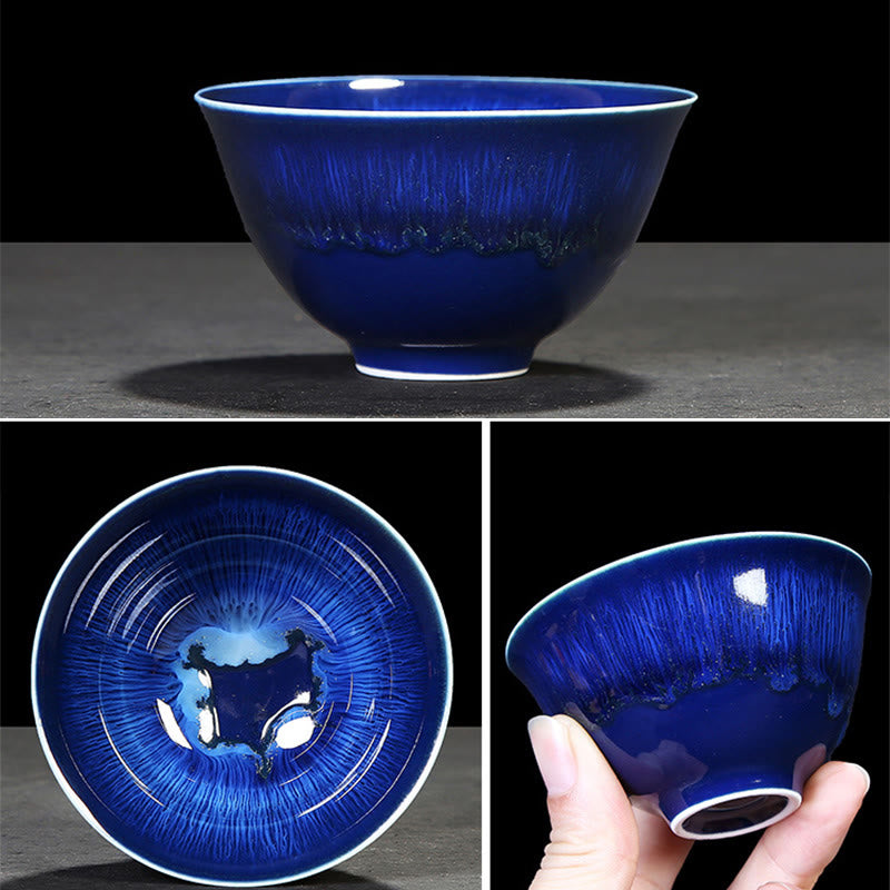 Taza de té de cerámica con cambio de horno de esmalte Jianzhan chino , Buddha Stones, taza de té Tenmoku Kung Fu