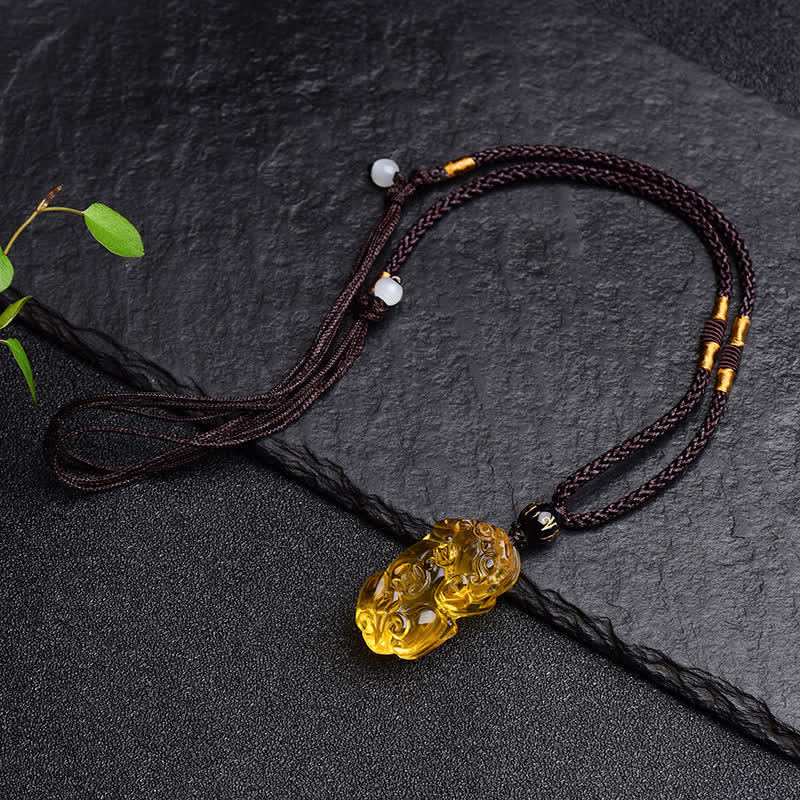 Colgante de collar de riqueza de Buddha Stones FengShui citrino PiXiu - image 9