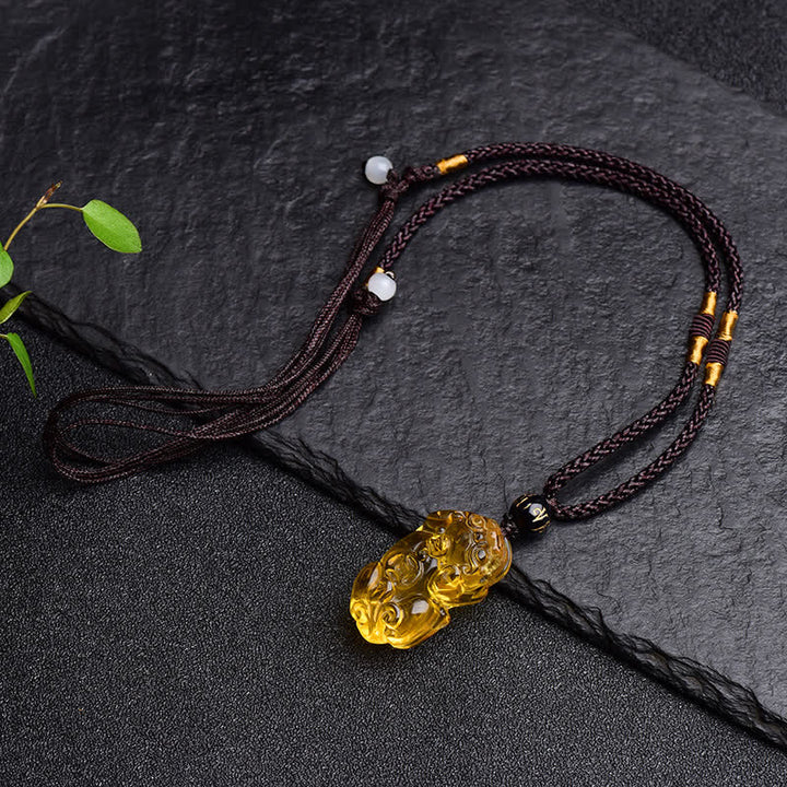 Colgante de collar de riqueza de Buddha Stones FengShui citrino PiXiu - image 9