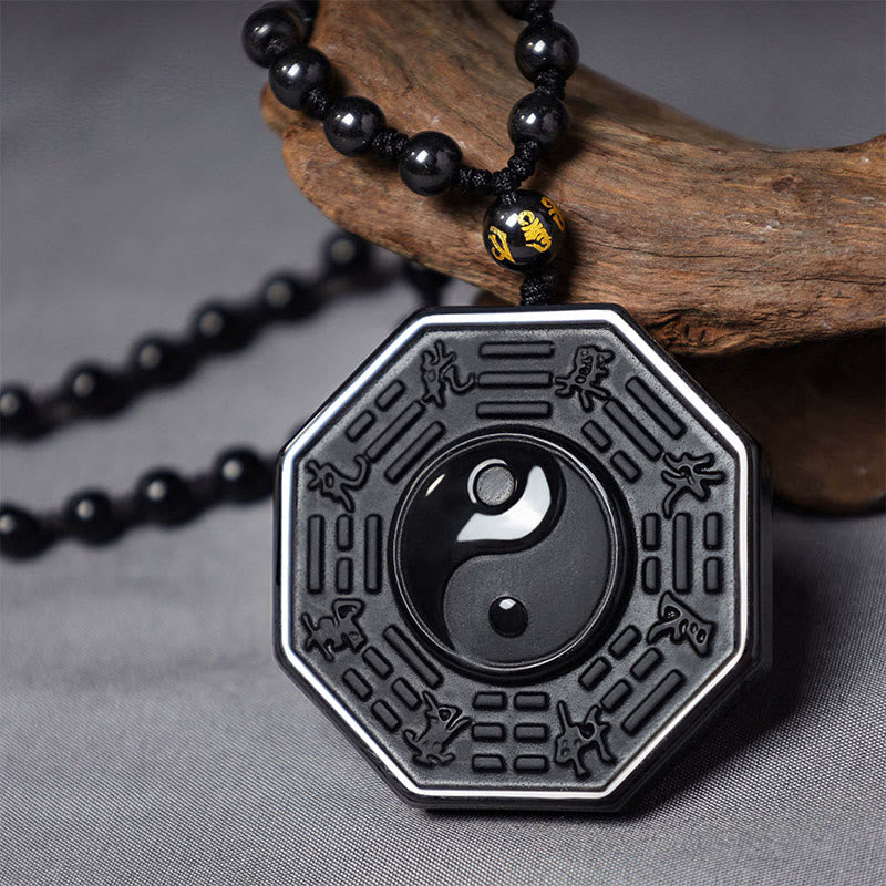 Collar con colgante Yin Yang de piedra de obsidiana negra con Buddha Stones - image 2