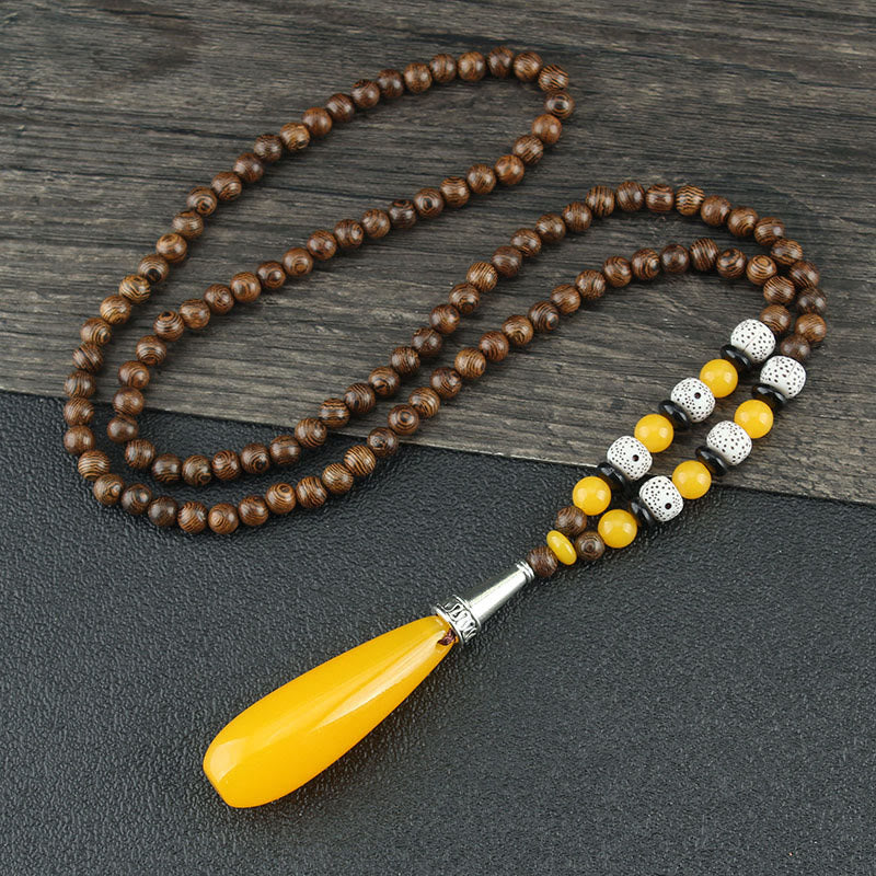 Buddha Stones, colgante de collar de paz de equilibrio de ágata de semilla Bodhi de madera de wengué tibetano