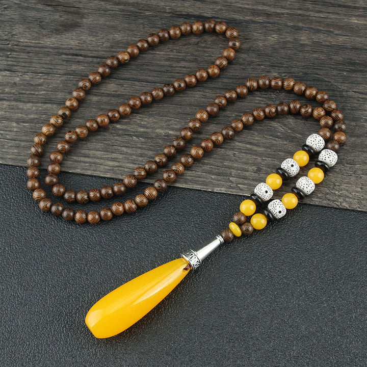 Buddha Stones, colgante de collar de paz de equilibrio de ágata de semilla Bodhi de madera de wengué tibetano