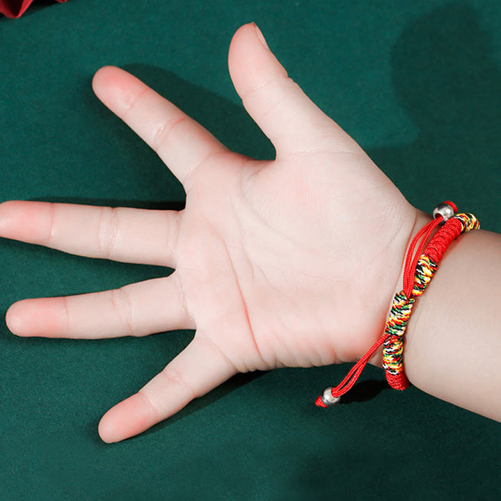 Pulsera de plata de ley 925 con Buddha Stones, candado chino, protección de hilo rojo multicolor, pulsera trenzada hecha a mano para niños