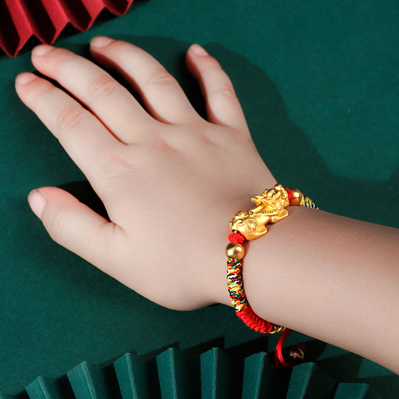 Pulsera de plata de ley 999 con Buddha Stones PiXiu Wealth King Kong con nudo trenzado para niños