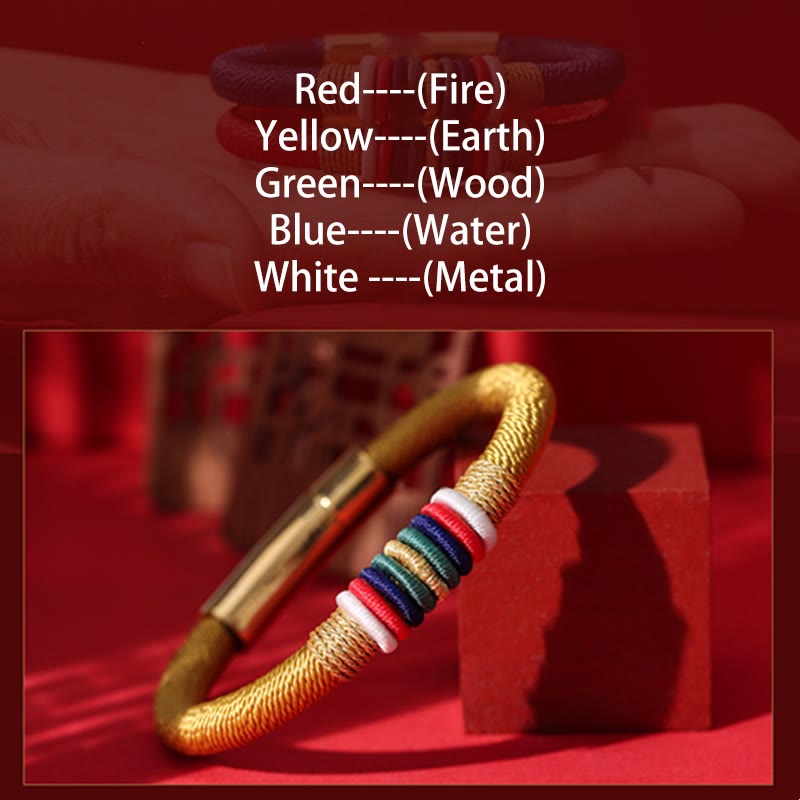 Pulsera de cuerda trenzada de la suerte de cinco elementos con nudo King Kong colorido hecho a mano tibetano con Buddha Stones