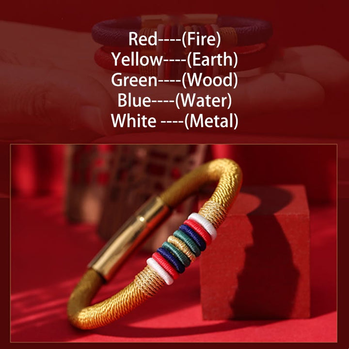 Pulsera de cuerda trenzada de la suerte de cinco elementos con nudo King Kong colorido hecho a mano tibetano con Buddha Stones