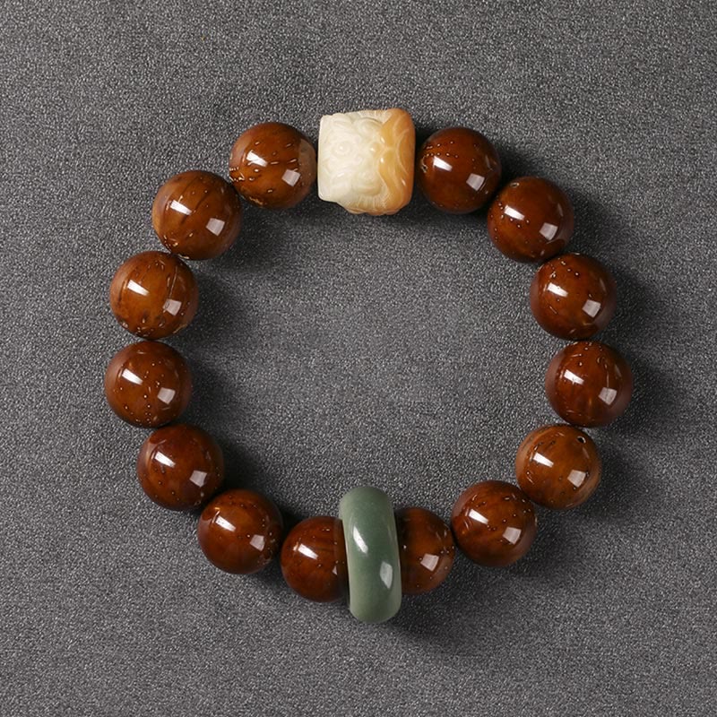 Pulsera de sabiduría de león danzante con semillas de Bodhi moradas con Buddha Stones