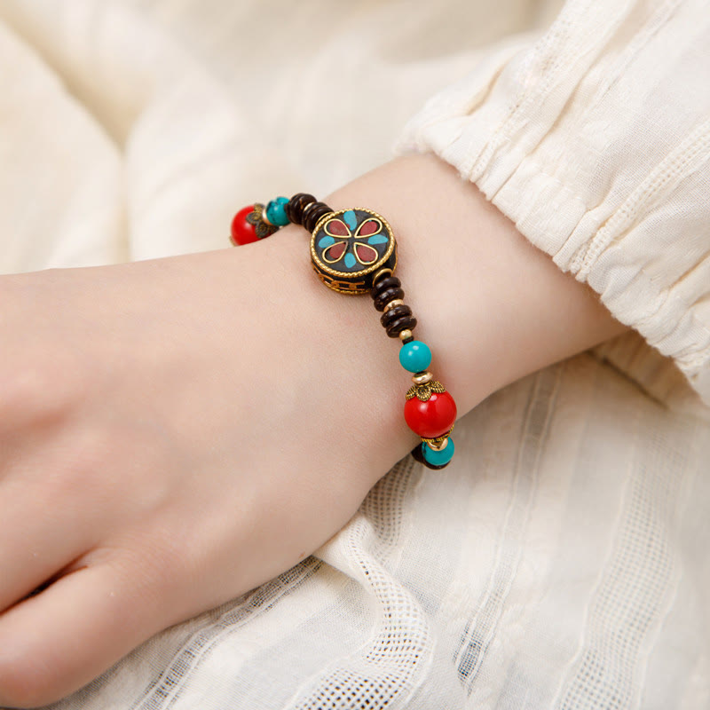 Pulsera de fuerza de protección Om Mani Padme Hum de turquesa tibetana con Buddha Stones