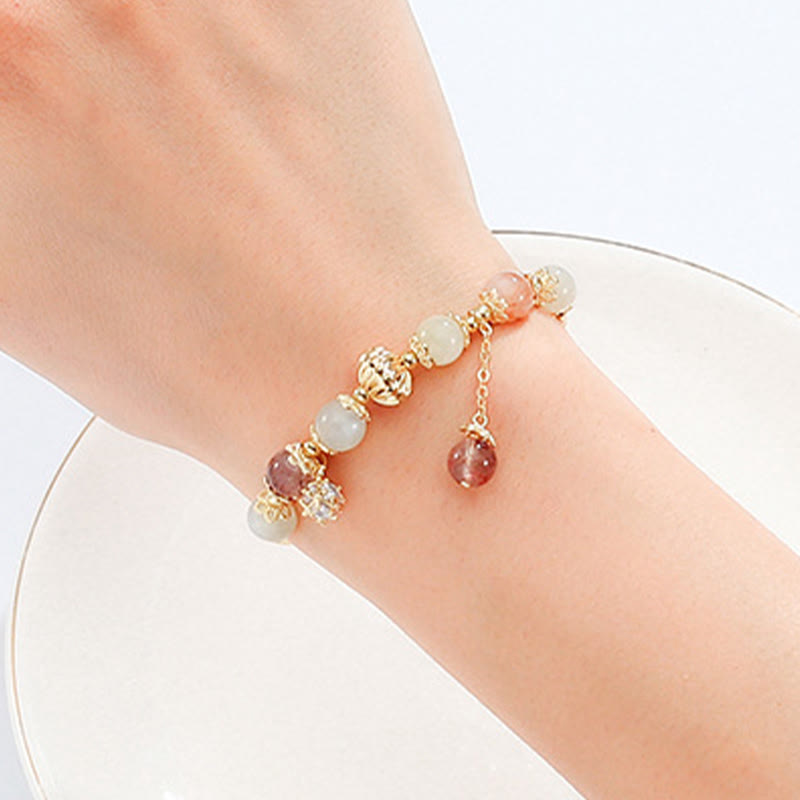 Pulsera de cuentas auspiciosas con circonita y ojo de gato de cuarzo rutilado colorido - image 3