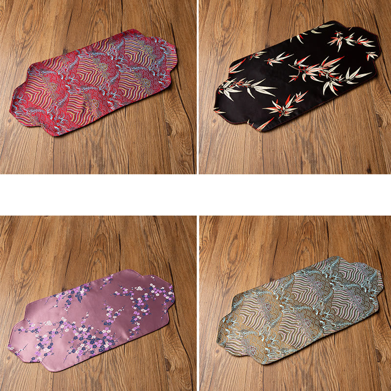 Tapete para taza con bordado de brocado de flor de ciruelo de bambú, posavasos para taza de té, Buddha Stones, ola de mar, tapete para té Kung Fu